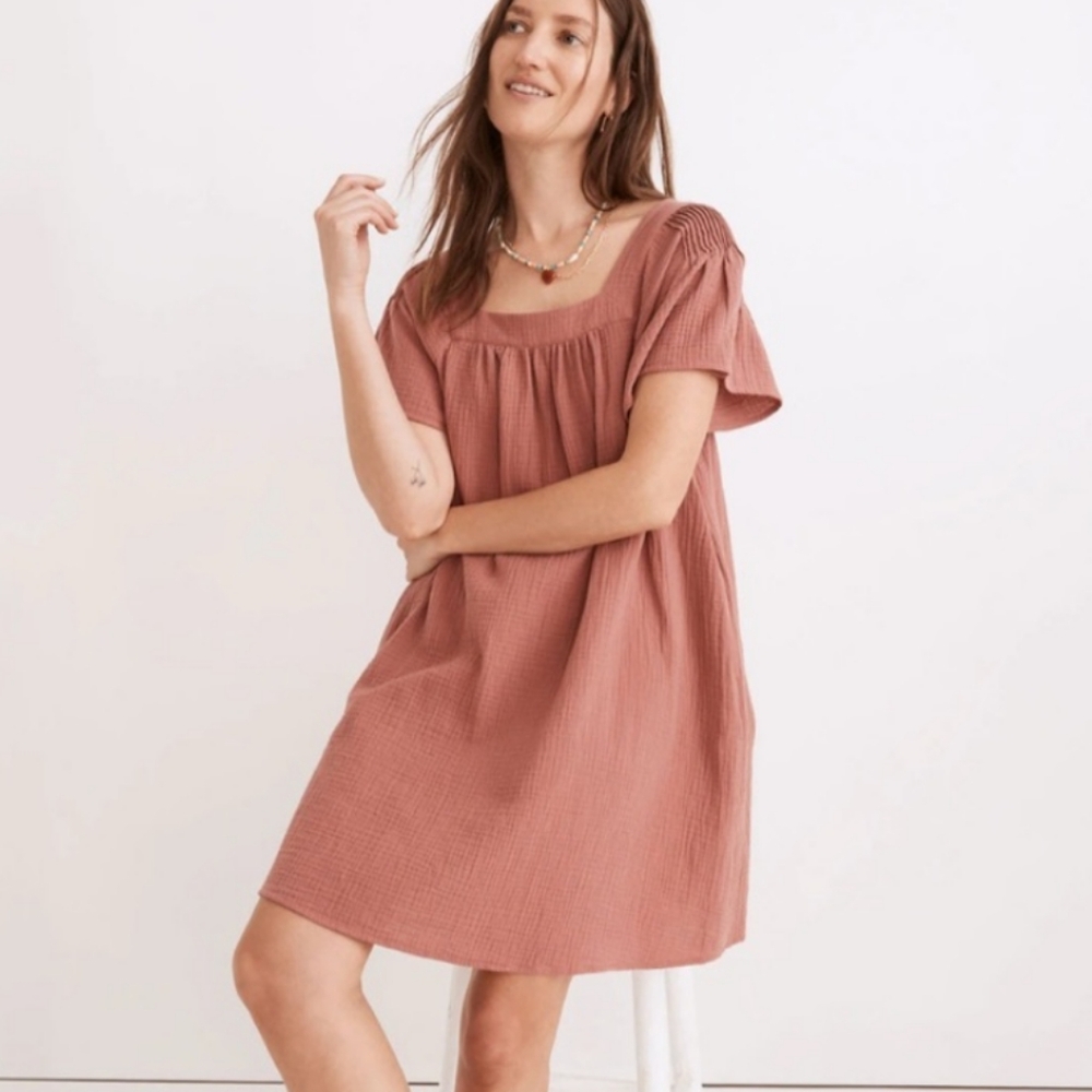Madewell Pink Pleated Sundress with Flutter Sleeves